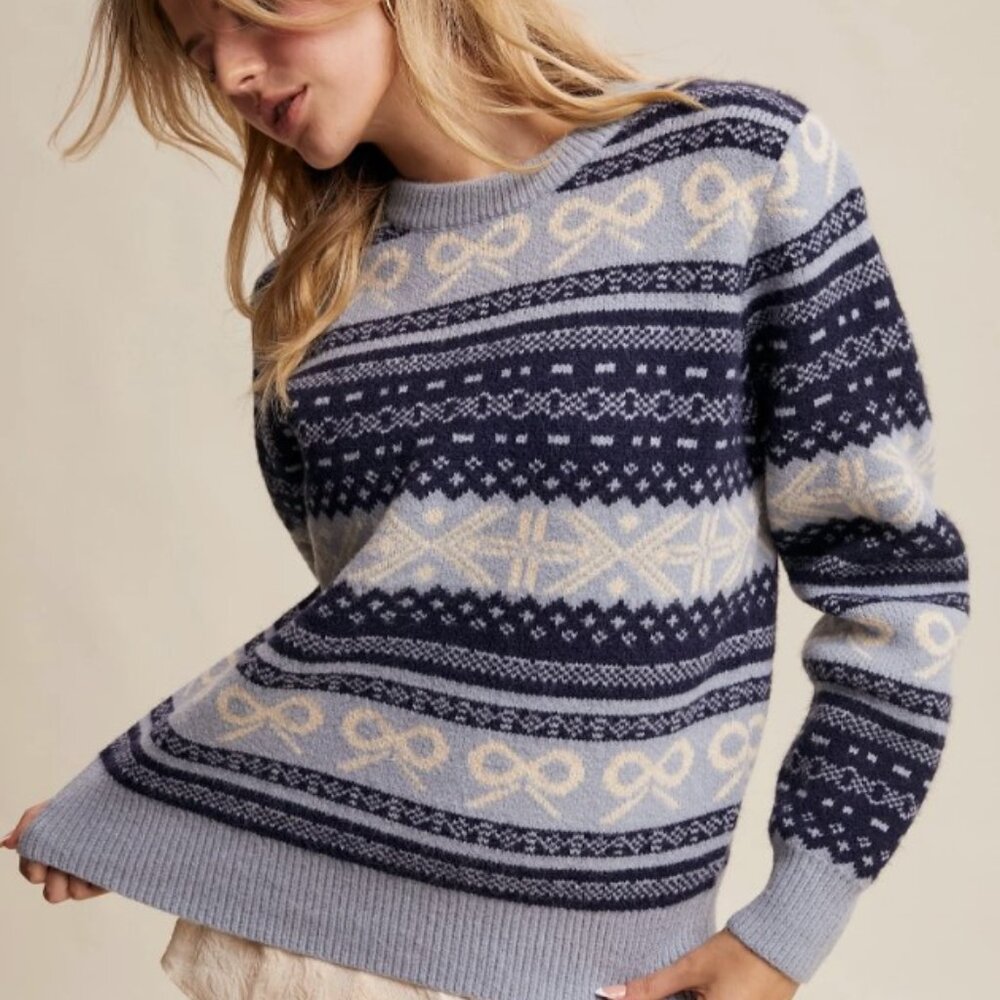 Blue Fairisle Bow Sweater
